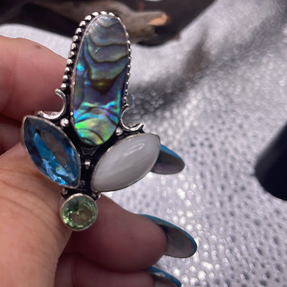 Multistone Abalone & Mother-of-Pearl Statement Ring - Blue Green
